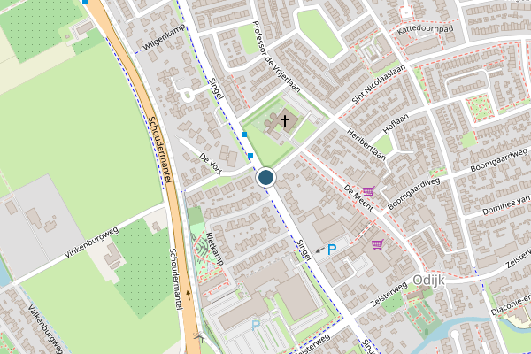 Politie-melding op Singel, Odijk op 8 juli, kaart-overzicht