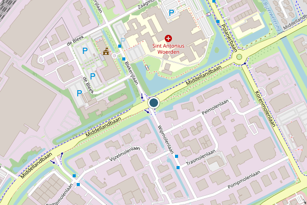Politie-melding op Middellandbaan, Woerden op 9 juli, kaart-overzicht