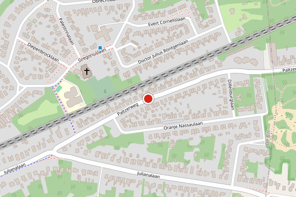 Brandweer-melding op Paltzerweg, Bilthoven op 11 juli, kaart-overzicht