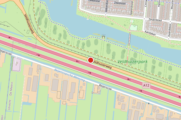 Brandweer-melding op Veldhuizerweg, De Meern op 24 juli, kaart-overzicht