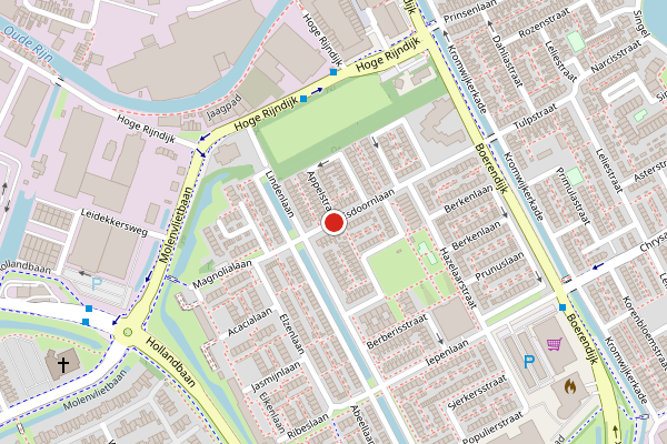 Brandweer-melding op Esdoornlaan, Woerden op 1 augustus, kaart-overzicht