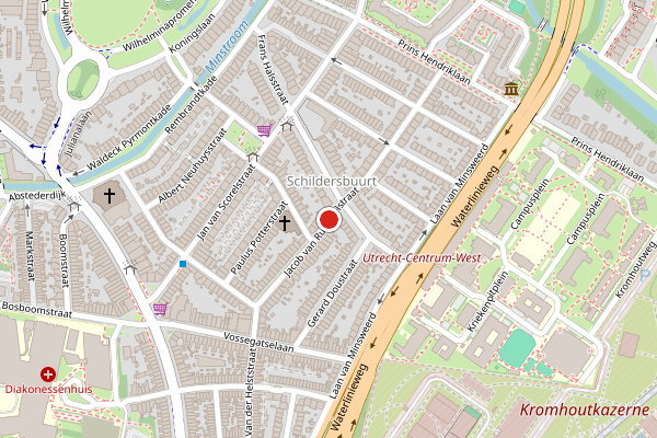 Brandweer-melding op Jacob van Ruisdaelstraat, Utrecht op 6 juni, kaart-overzicht