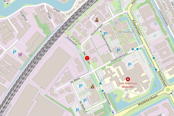 Brandweer-melding op Blekerijlaan, Woerden op 16 juni, kaart-overzicht